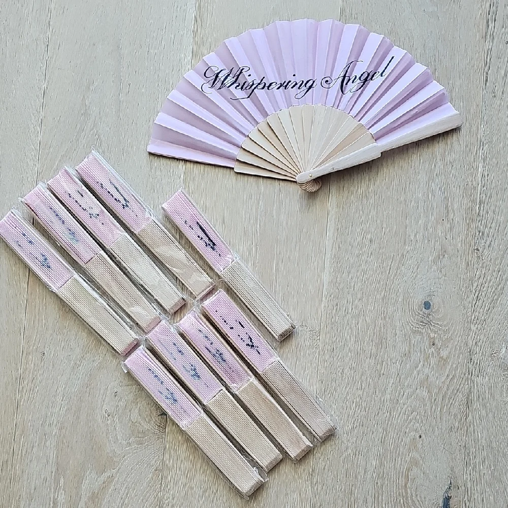 NWOT Whispering Angel Rose Pink and Black Hand Fan Set Of 5
